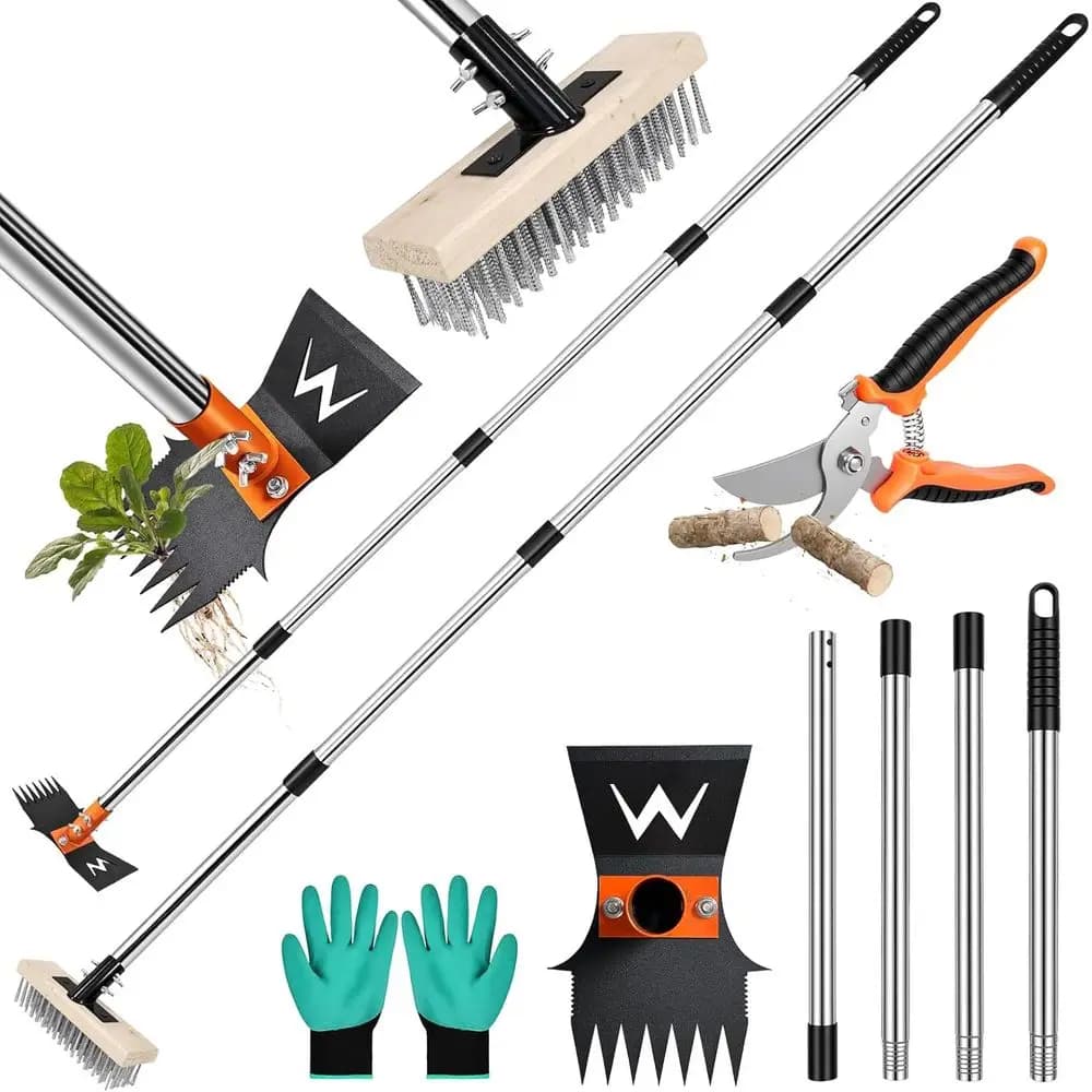 All-in-One Garden Tool Set: Hoe, Grabber, Pruning Shears, and Scrub Brush with Long Handle for Yard Gardening