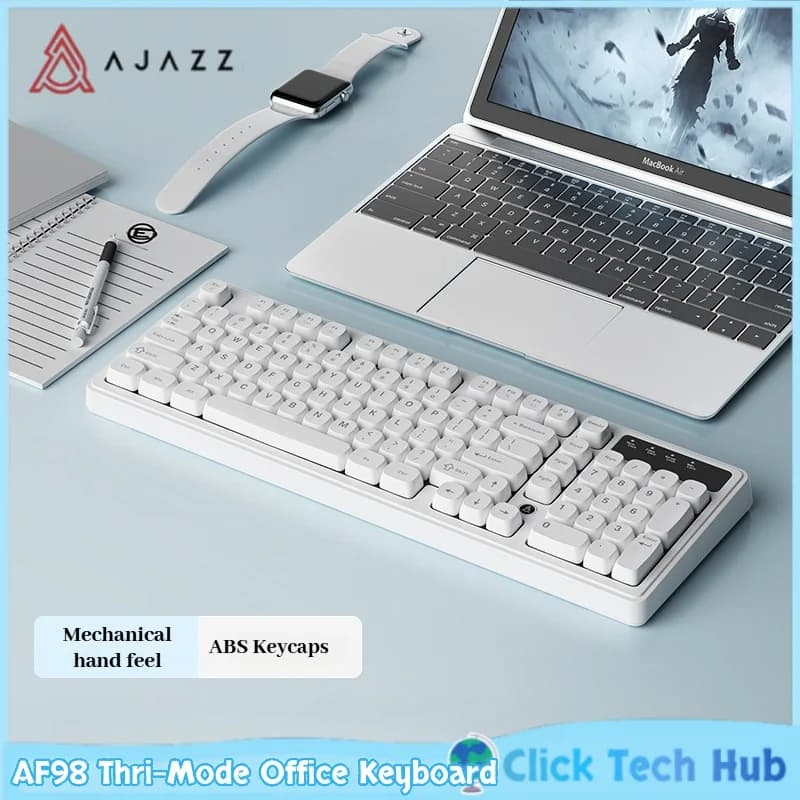 Ajazz AF98 Tastiera da ufficio Thri-Mode Wireless Bluetooth E-Sport Gioco Speciale meccanico a mano Tastiera per computer da ufficio