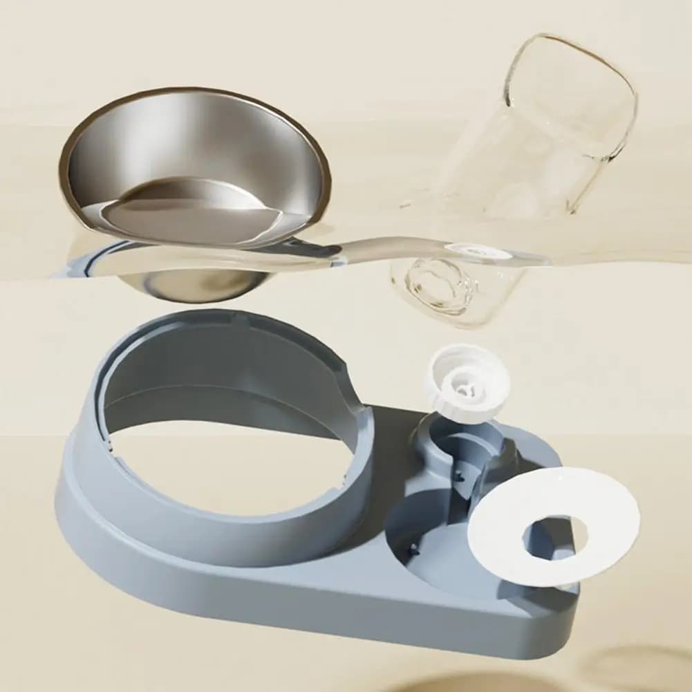 Stazione di Alimentazione per Cani e Gatti con Ciotola Inclinata 2-in-1, Dispenser Automatico d'Acqua da 700ml per Gatti