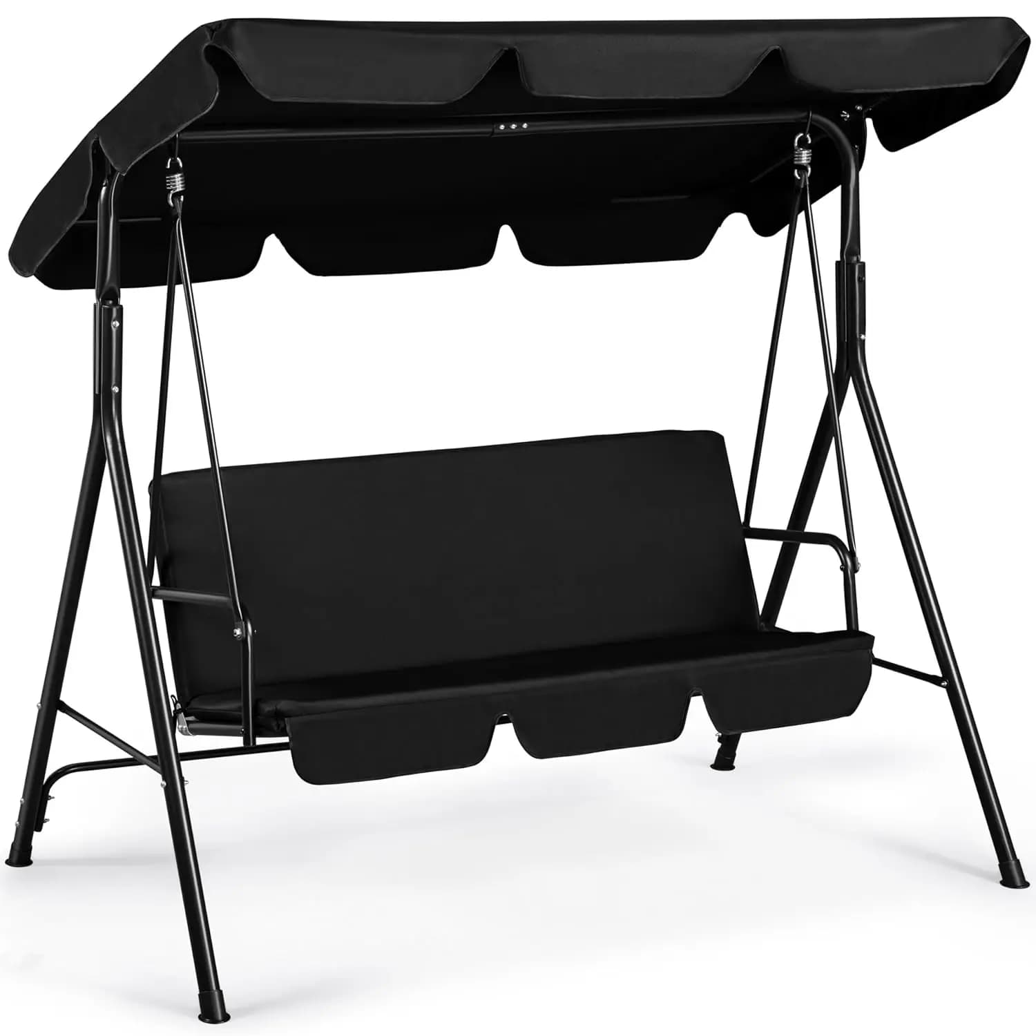 3-Seat Patio Swing Chair, Outdoor Canopy Porch with Adjustable Canopy & Removable Cushion, Hanging Glider Lounge Chair, Custom