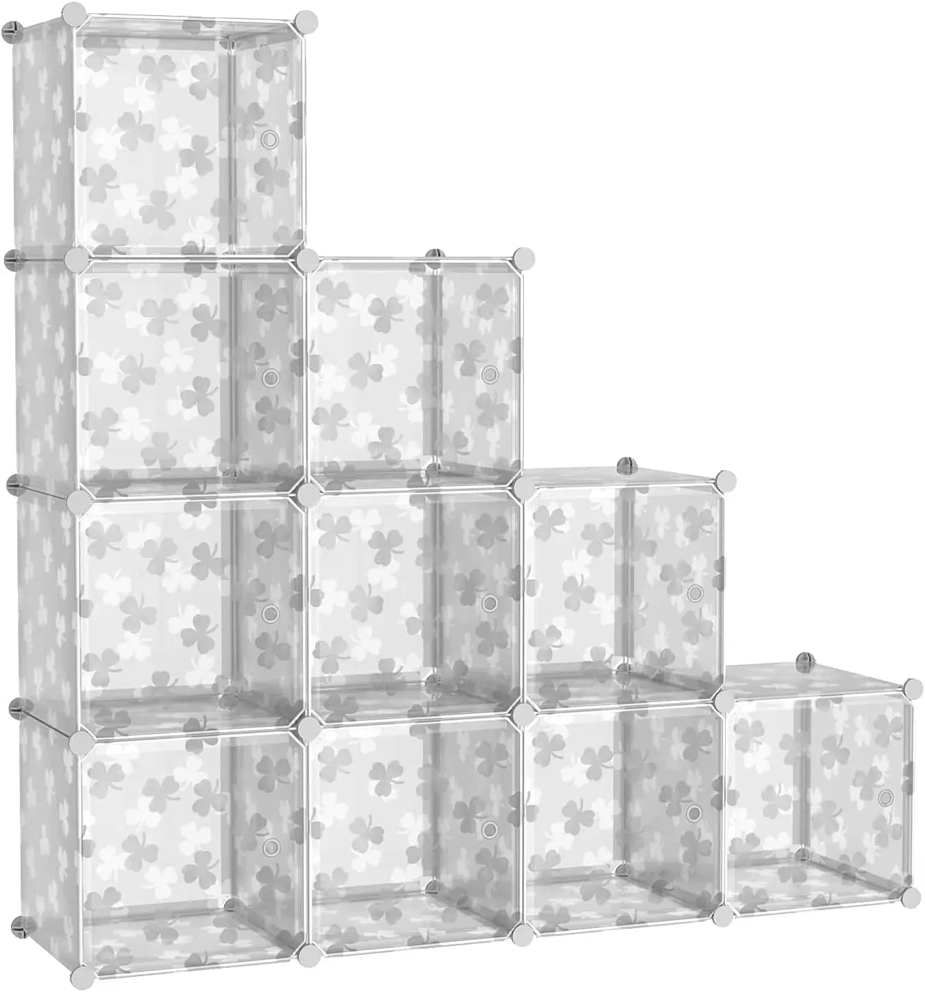 Organizzatore a Cubi con Ante, Scaffali a 10 Cubi, Libreria Modulare in Plastica Fai-da-Te, Scaffalatura per Armadio e Conservazione Vestiti