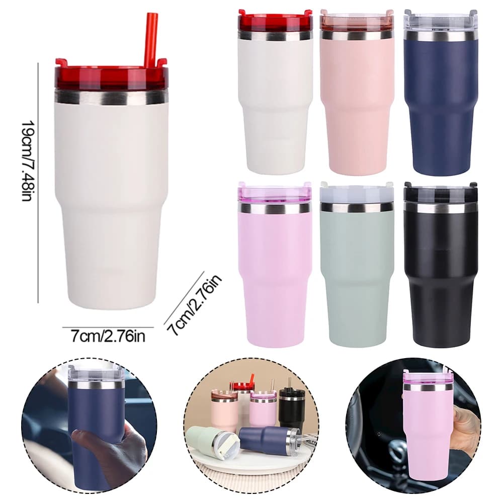 20 ounce vacuum insulated glass with straw 304 stainless steel thermal travel cup isolated water bottle for camping Picnic hiking