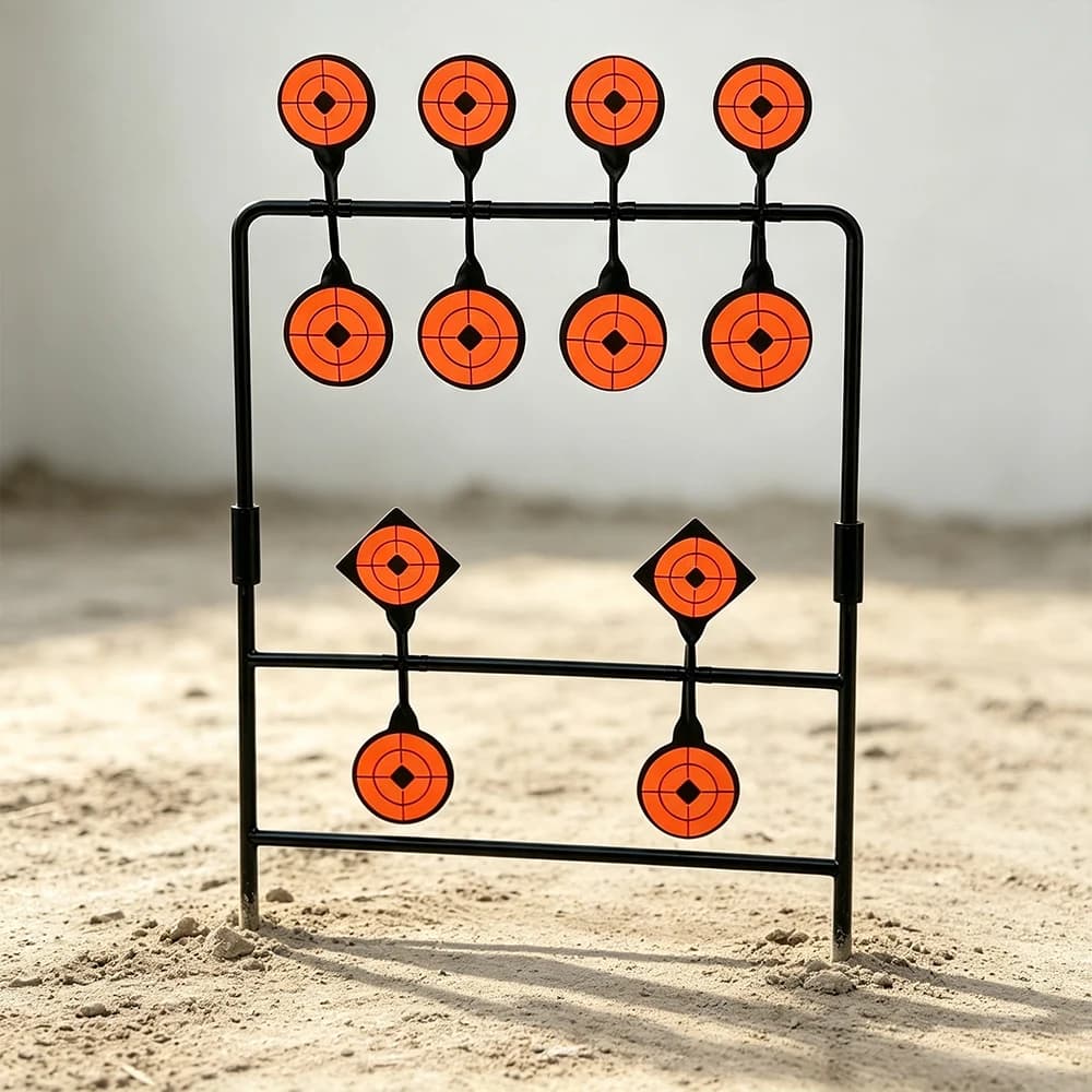 12-Target Rotating Ground Stake Target Metal Shooting Target Stand for Outdoor Archery, Darts, Steel BBs, and Plastic Pellets