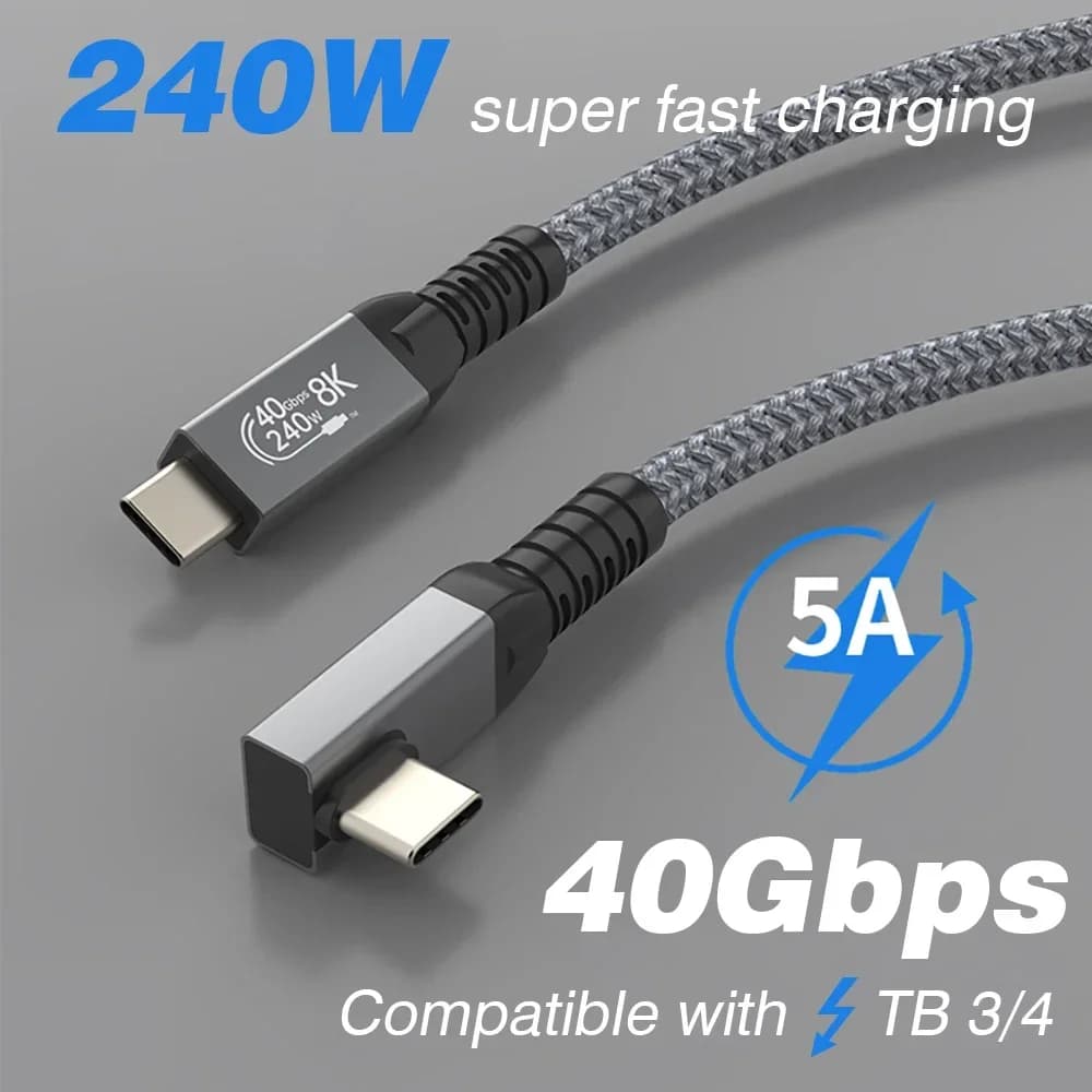 Cable Thunderbolt4 USB4 cable with angle of 90 degrees PD 240W 40Gbps Type-C Thunderbolt3 Data Transfer Cable for iPad Laptop SSD