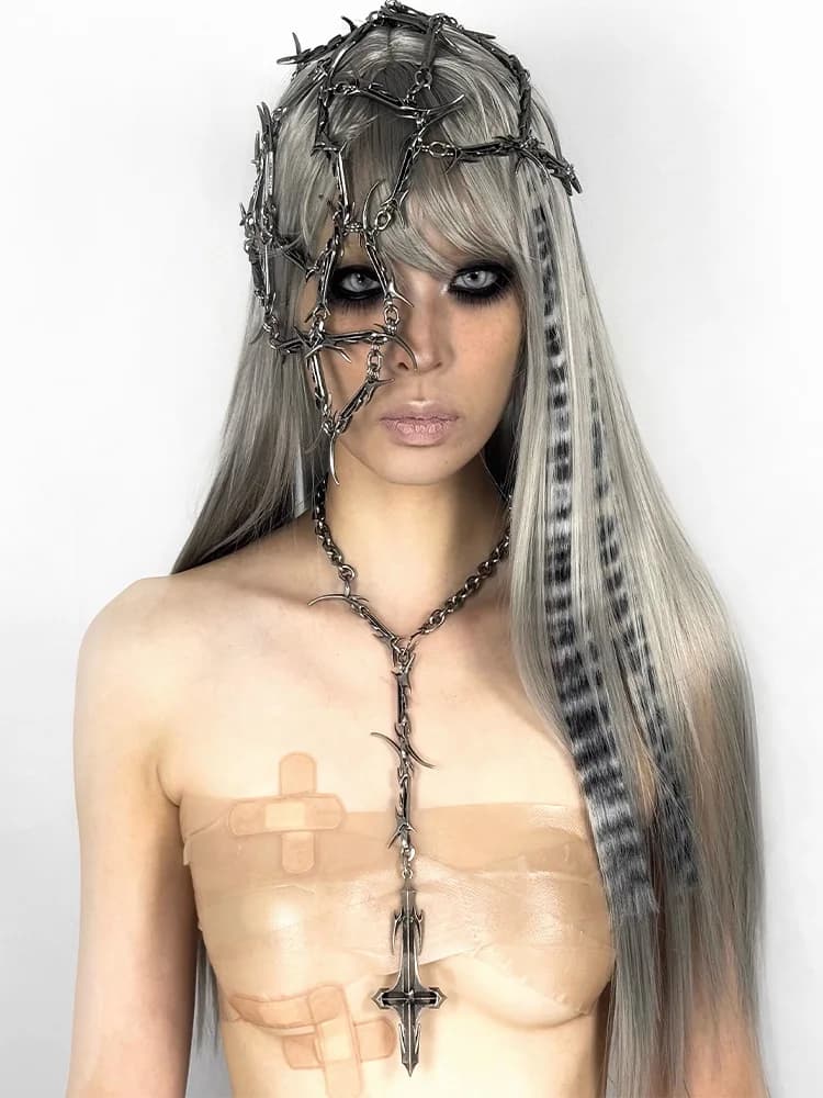 Vintage Punk Multi-Layered Chains Jewelry Set, Unisex Gothic Cross Pendants & Rings, Trendy Women Men Jewelry Accessories
