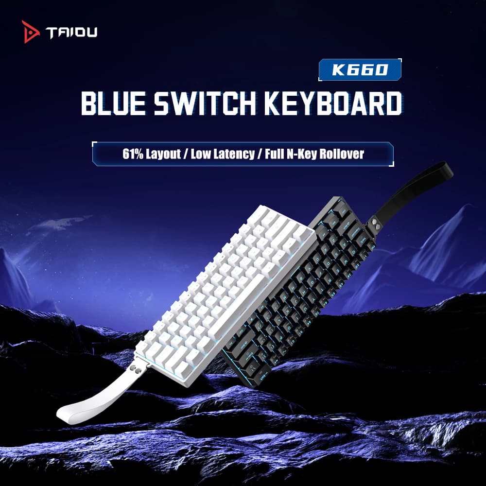 TAIDU K660 Tastiera meccanica a 61 tasti con interruttore blu, retroilluminazione blu ghiaccio, tastiera da gioco USB cablata con NKRO completo, plug and play