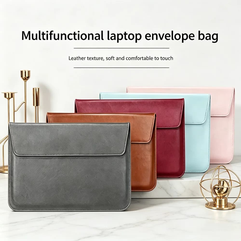 Borsa per laptop orizzontale grigia da 11,6 13,3 15,4 pollici, custodia sottile in pelle per laptop, compatibile con MacBook, Lenovo, Samsung, ASUS.