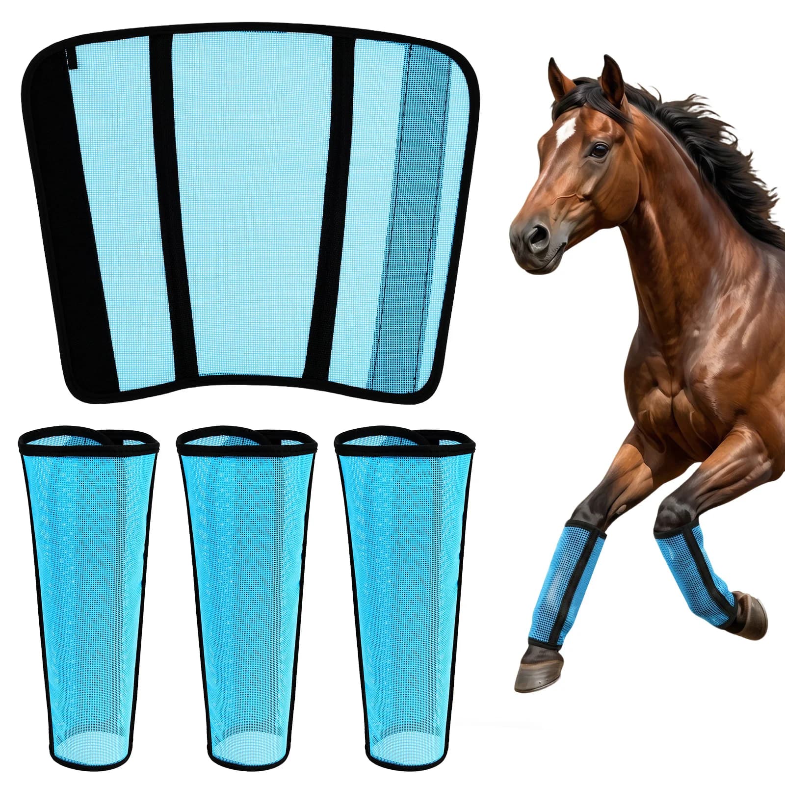 Set di 4 Stivali per Cavalli, Protezioni per Tendini da Salto, Protezione Sicura per le Gambe, Attrezzatura Equestre Classica e Traspirante