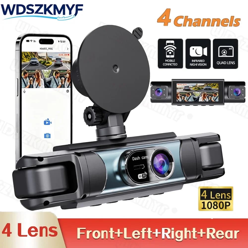 2026 New 3/4CH Car DVR FHD 1080P Car Dash Cam 360° WIFI for APP Video Recorder Front With Rear View Night Vision Black Box