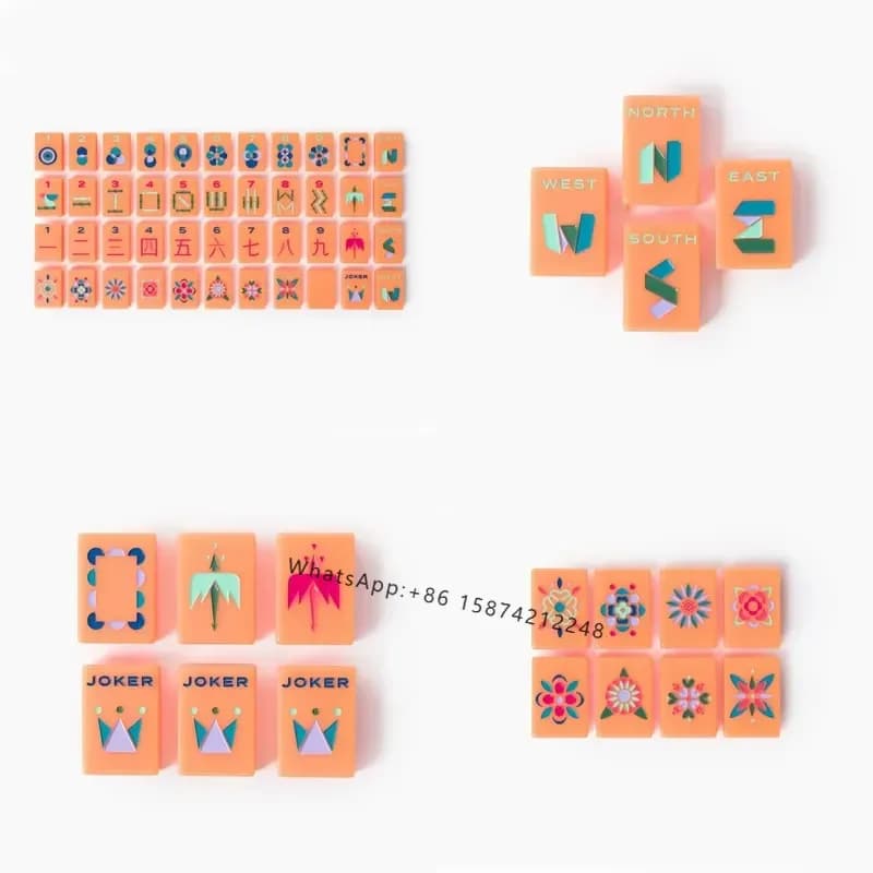 Custom Engraving Barney Orange Acrylic Square Mahjong Tiles Set 4 Players Minimalist American Mahjong Tiles