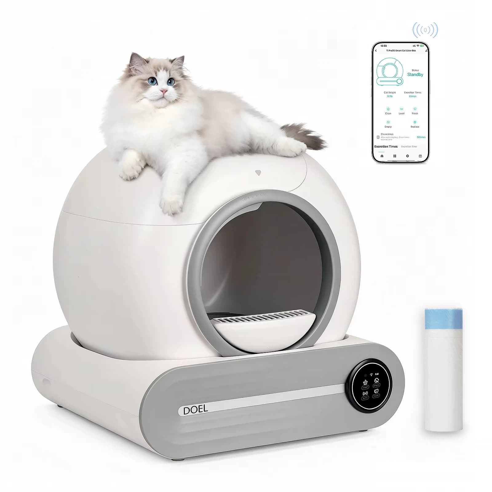 DOEL Lettiera per gatti autopulente 65L Lettiera per gatti automatica con sacchetto della spazzatura e tappetino per lettiera Smart Cat Toilet App Control 2.4G WiFi