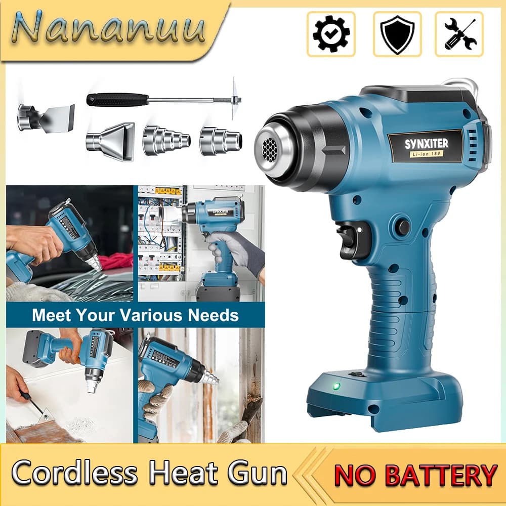 Nananuu Cordless Pistola di Calore Strumento di Potere Portatile Pistola Ad Aria Calda Essiccatore Ad Aria Saldatura Ventilatore Termico Display A LED Per Bosch 18V Batteria