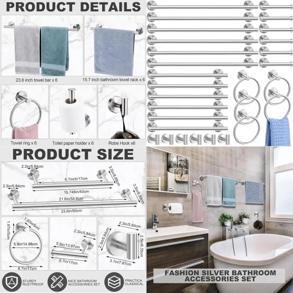Set di accessori per il bagno da 30 pezzi, portasciugamani spazzolato da 23,6 pollici, porta carta igienica, gancio per accappatoio, in acciaio inossidabile SUS304