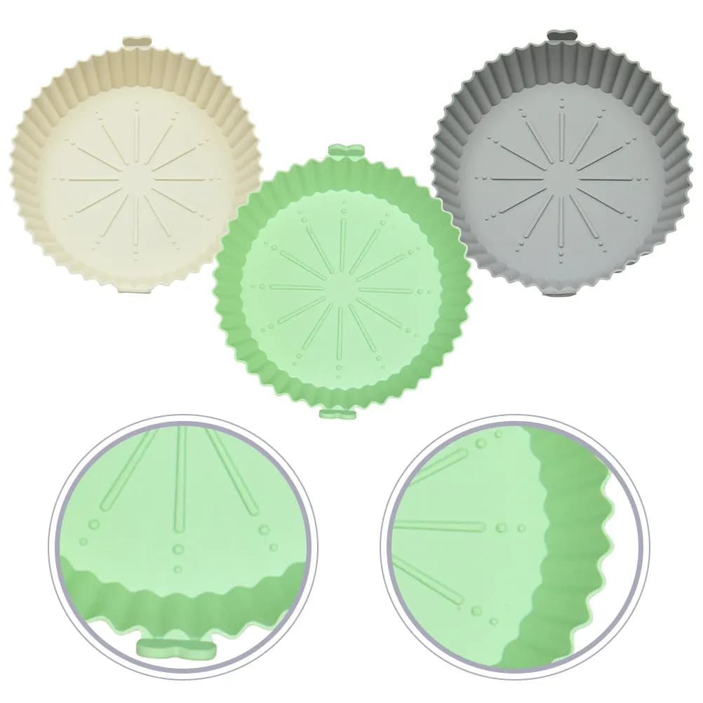 Set di 3 Tappetini in Silicone per Friggitrice ad Aria, Antiaderenti, Multifunzione, Riutilizzabili e Lavabili