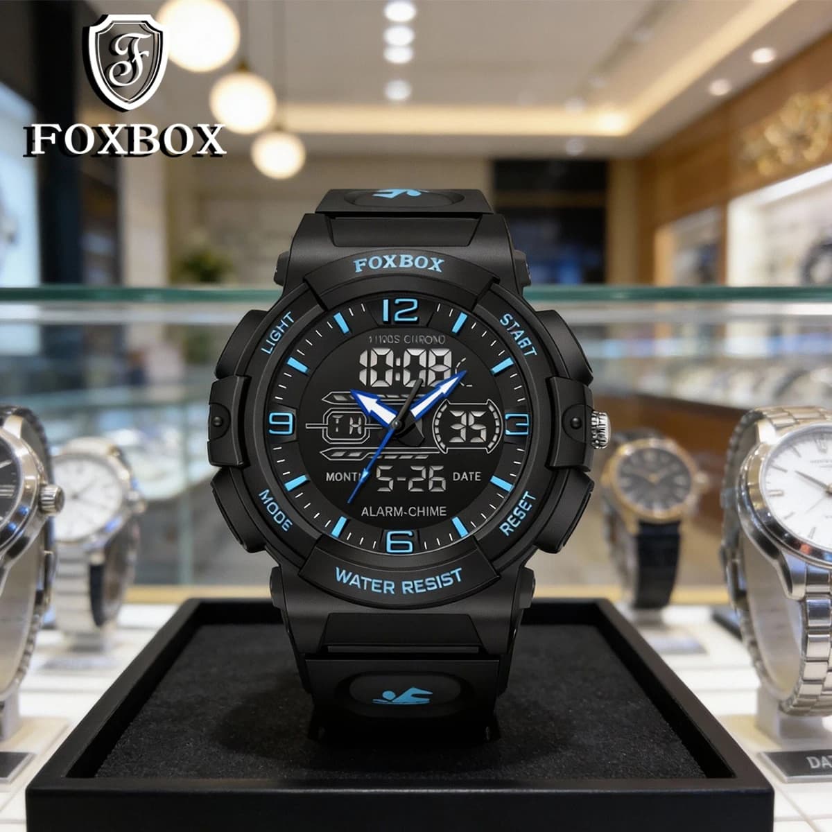 FOXBOX Doppio display digitale Orologi elettronici Cronometro casual Orologio multifunzionale Orologio da studente Orologio sportivo Reloj Hombre