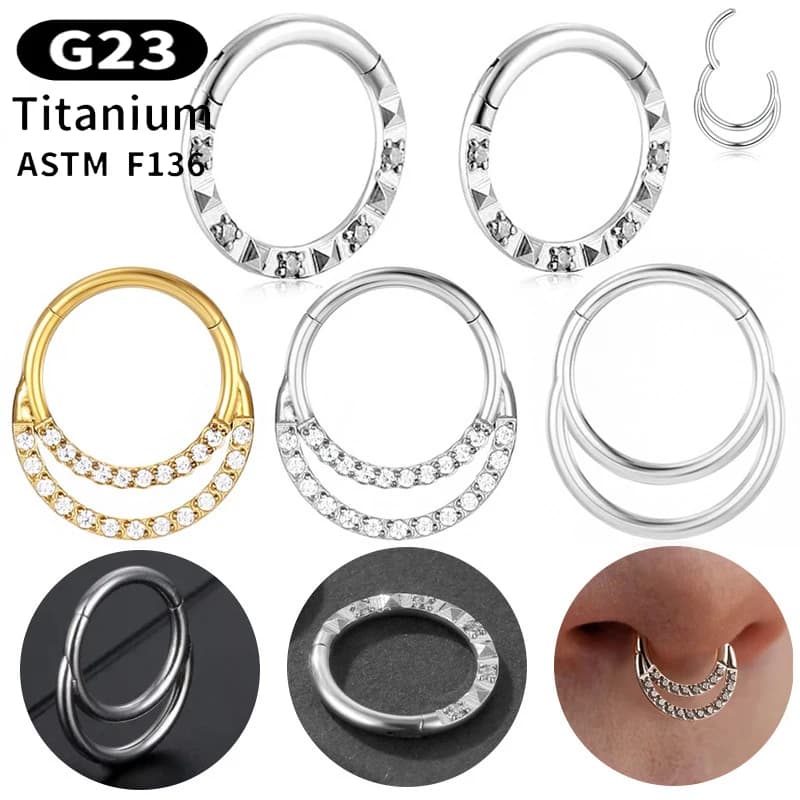 1PC G23 Titanium Piercing Hinged Nose Ring Septum CZ Hoop Earings Cartilage Tragus Helix Conch Diaphragm Piercing Body Jewelry
