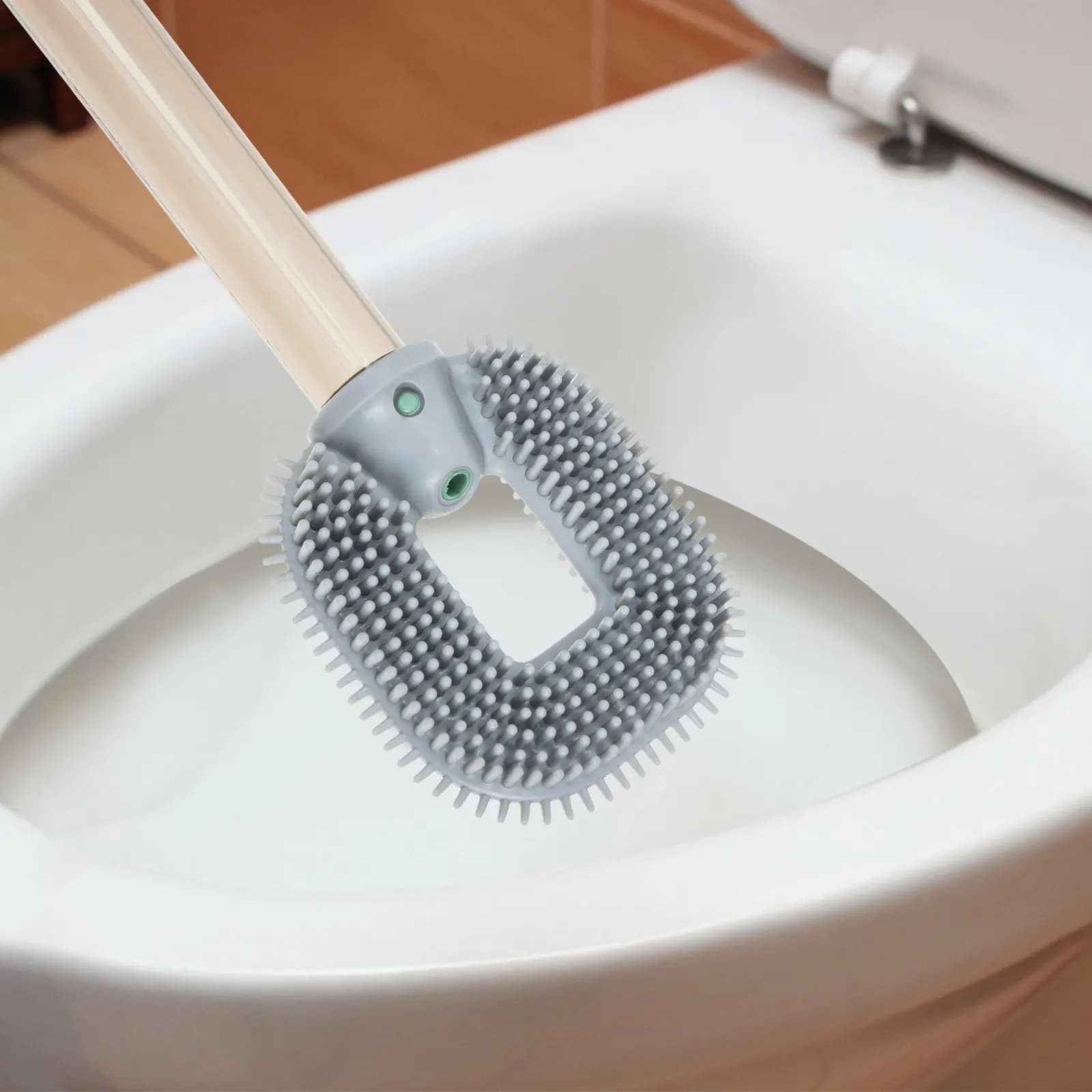 Spazzola per WC con manico lungo, strumento per la pulizia del bagno con supporto, spazzola per la pulizia della casa, design efficiente