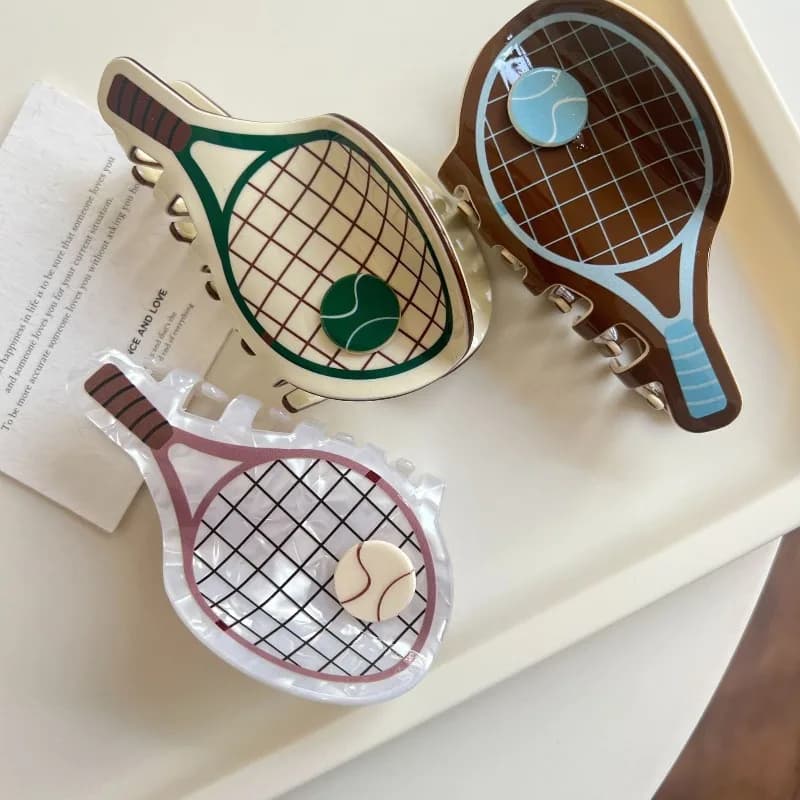 Divertente e Carino Fermacapelli a Forma di Racchetta da Tennis in Acetato per Ragazze, Antiscivolo, per Acconciature Rialzate, Accessorio di Moda per Capelli, Uso Quotidiano