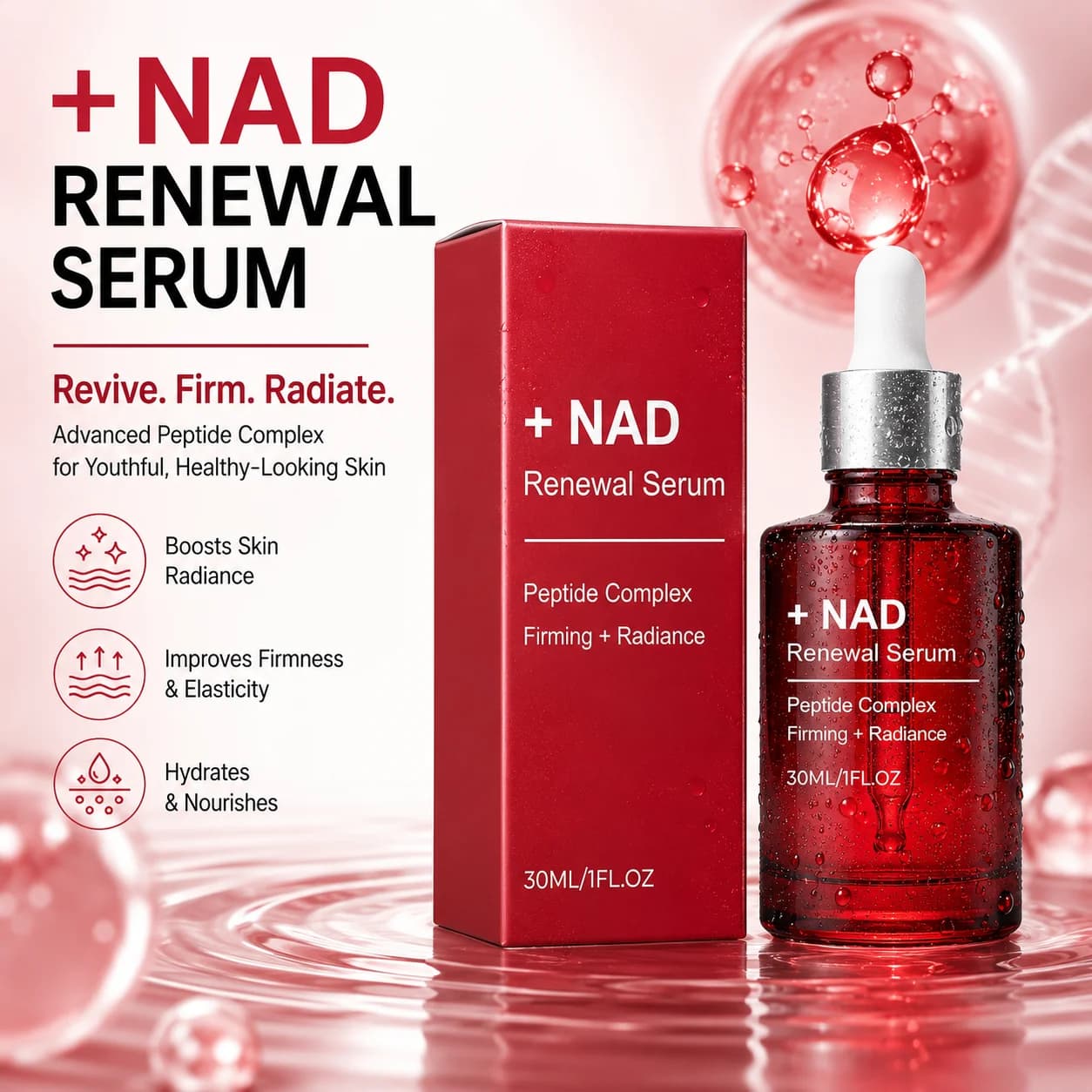 NAD Firming Anti-Aging Serum With Collagen Copper Peptides,Boosts Skin Elasticity Tighten Skin Repair Barrier Face Care Essence