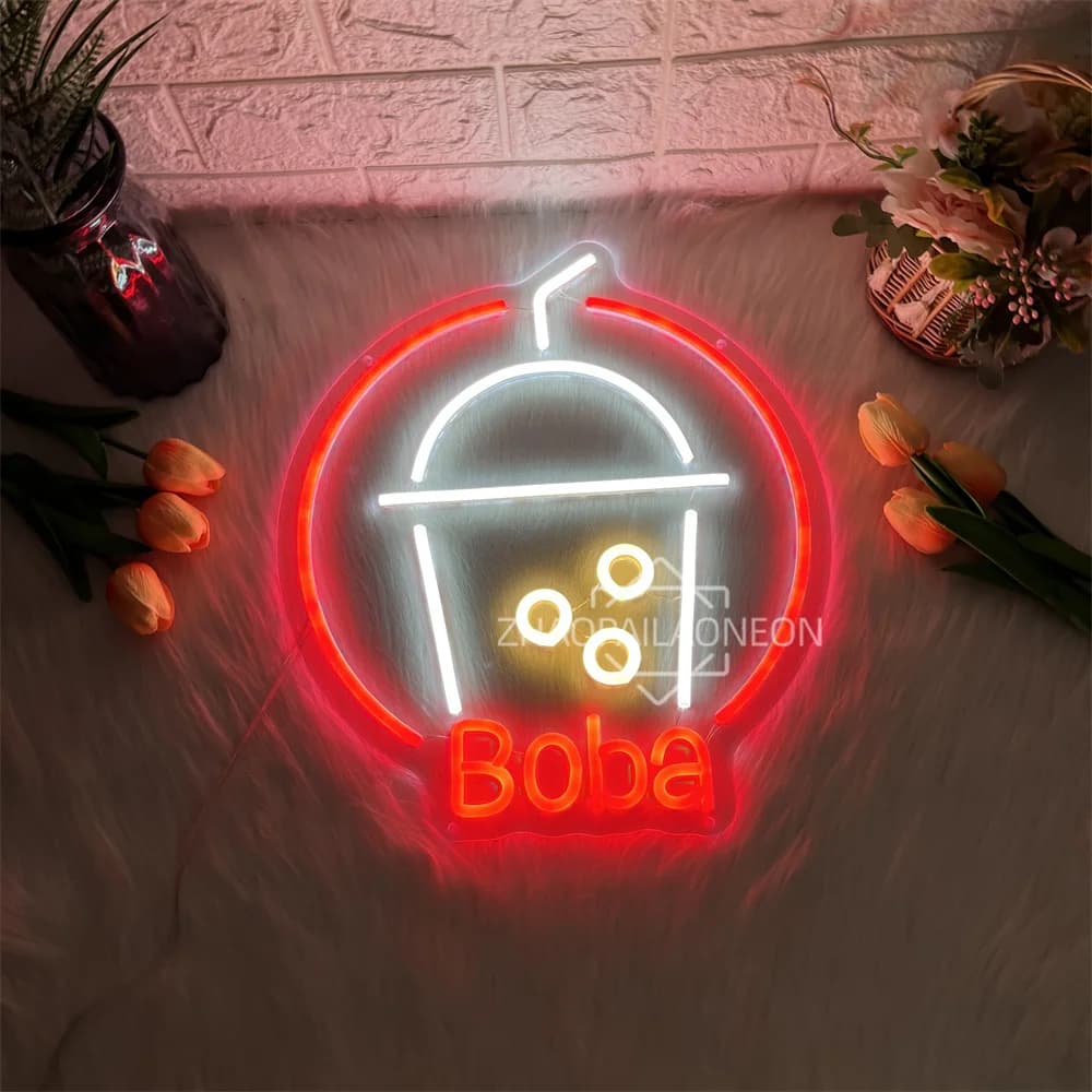 Insegna al neon a led Boba Negozio di tè al latte Luci al neon a led per dispensa Decorazione della stanza Appeso a parete Luci notturne al neon per il ristorante del bar