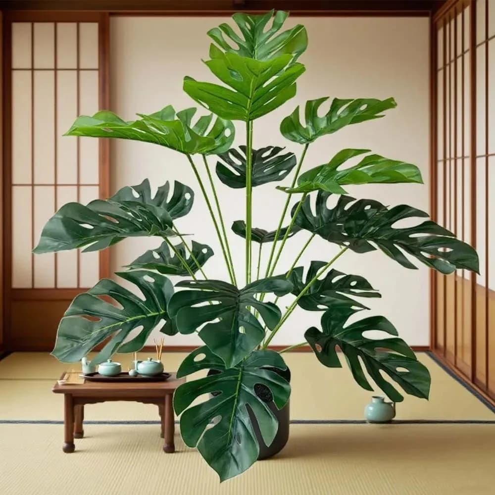 Bonsai Artificiale Realistico con Foglie di Tartaruga, Pianta Finta in Vaso per Decorazione Casa, Ufficio, Scrivania e Giardino