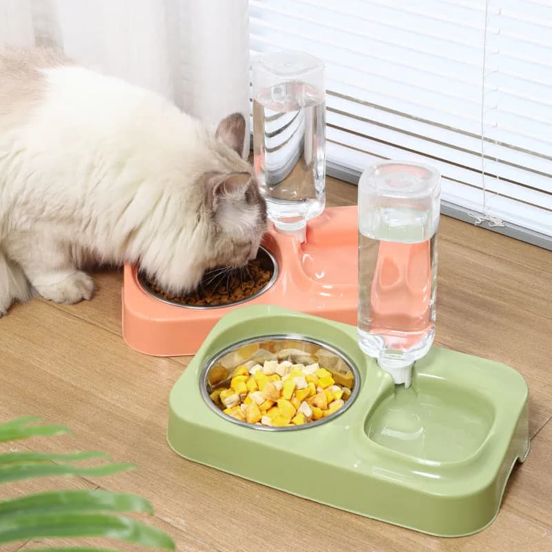 Ciotole Doppie per Animali Domestici in Acciaio Inox, Ciotola per Cibo e Acqua per Cani e Gatti, Ricaricatore Automatico d'Acqua, Piatto Antiscivolo per Gatti e Cuccioli
