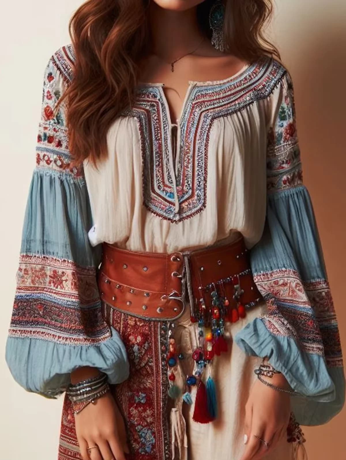 Boho blouse with lantern sleeves, floral pattern, coulisse, lace, vintage ethnic women's shirts, top chic blouses spring autumn