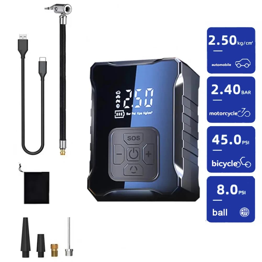 Pompa di gonfiaggio per pneumatici per auto elettrica senza fili montata su auto Pompa di gonfiaggio digitale Pompa di aria portatile Gonfiatore per pneumatici per pneumatici automobilistici