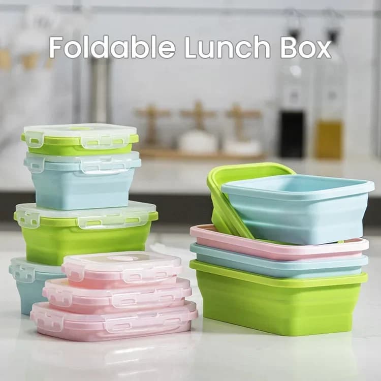 Scatola da pranzo pieghevole in silicone da 1200 ml Contenitore pieghevole per alimenti Bento BPA gratuito Scatola rettangolare da picnic portatile per microonde