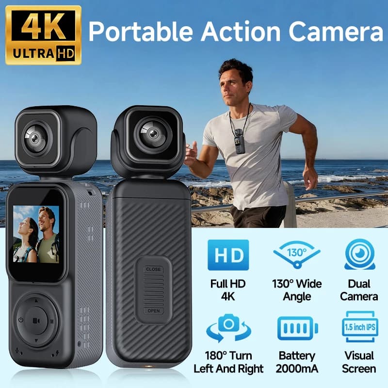 MINI Vlog 4K Camera Pocket WIFI External DV 180 ° Portable safety recorder for sports actions Bodycam anti-vibration UHD rotating