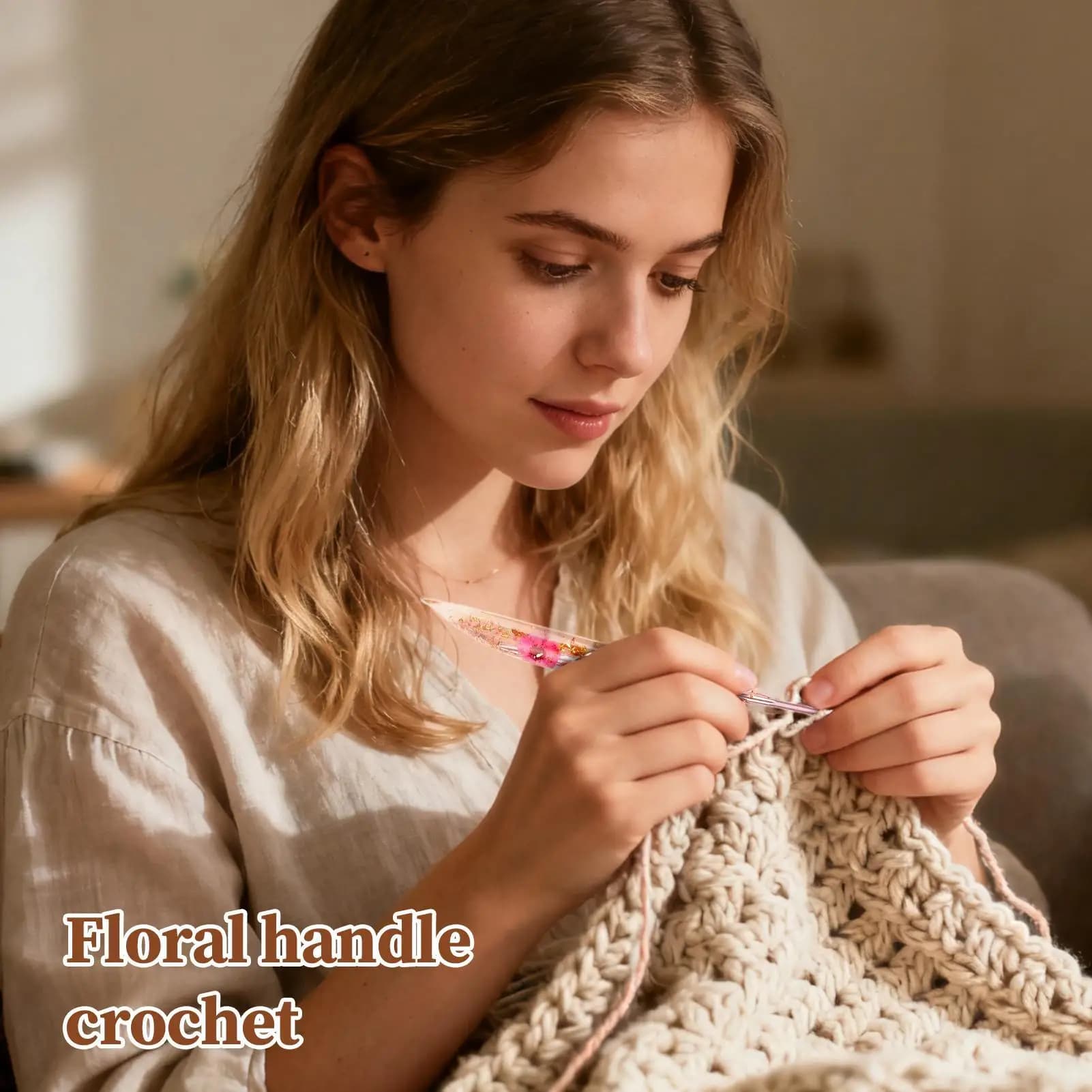 Ganci per uncinetto Manico in resina floreale Gancio per filato per uncinetto Strumento per maglieria antiscivolo Forniture artigianali per principianti Donne Adulti