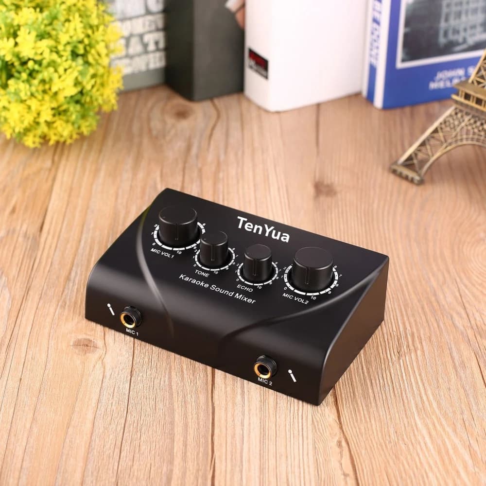 Portable Karaoke Sound Mixer Professional Dual Mic Inputs Audio System Digital Audio Sound Machine Echo OK Mixer System