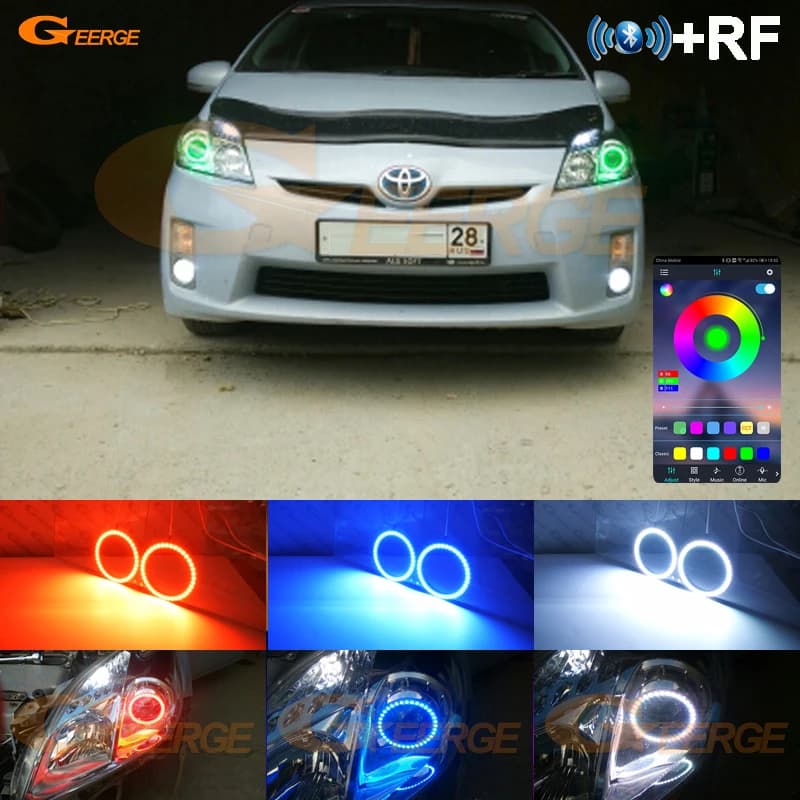 Per Toyota Prius W3 2009 - 2012 2013 2014 2015 Luce diurna App Bluetooth Multi-colore Ultra luminoso RGB Led Angel Eyes Halo Anelli