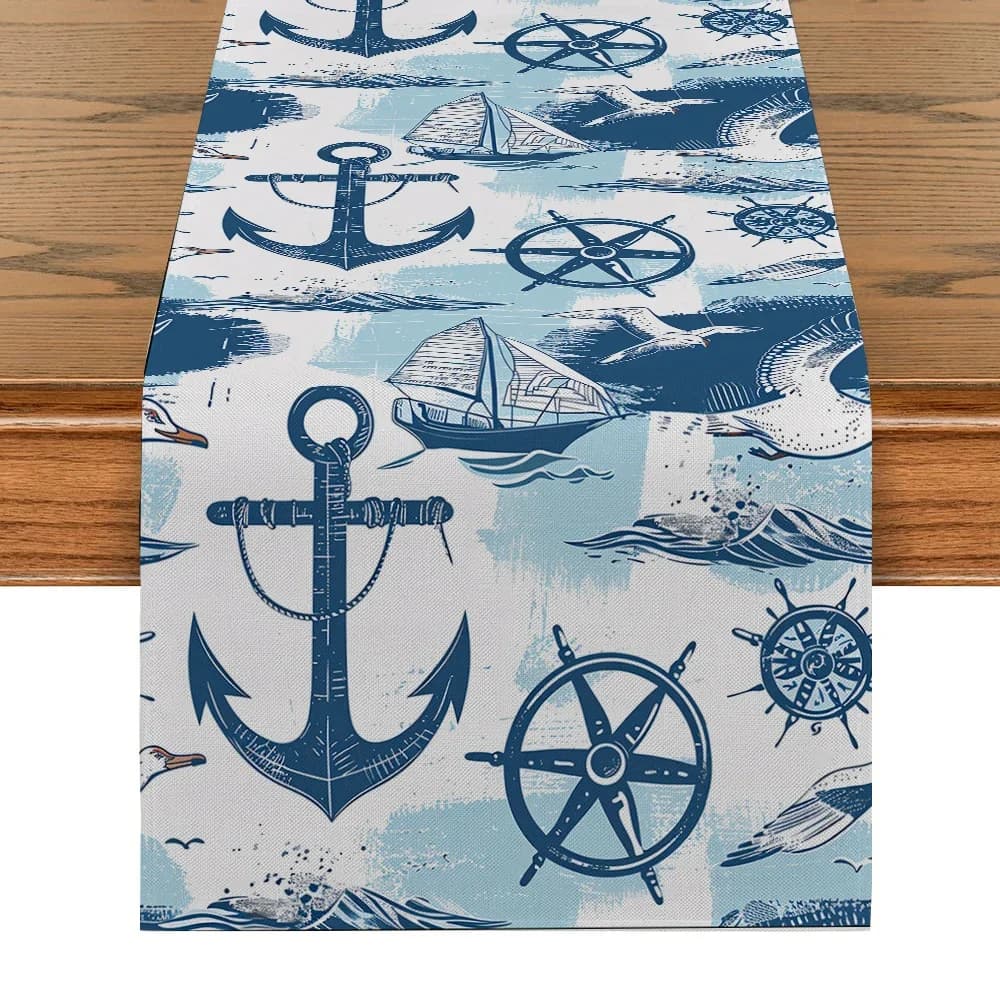 Runner da tavolo in stile acquerello decorazione della tavola della cucina di casa Ocean Boat barca a vela Anchor tovaglia Dresser Party Dinnerdecoration
