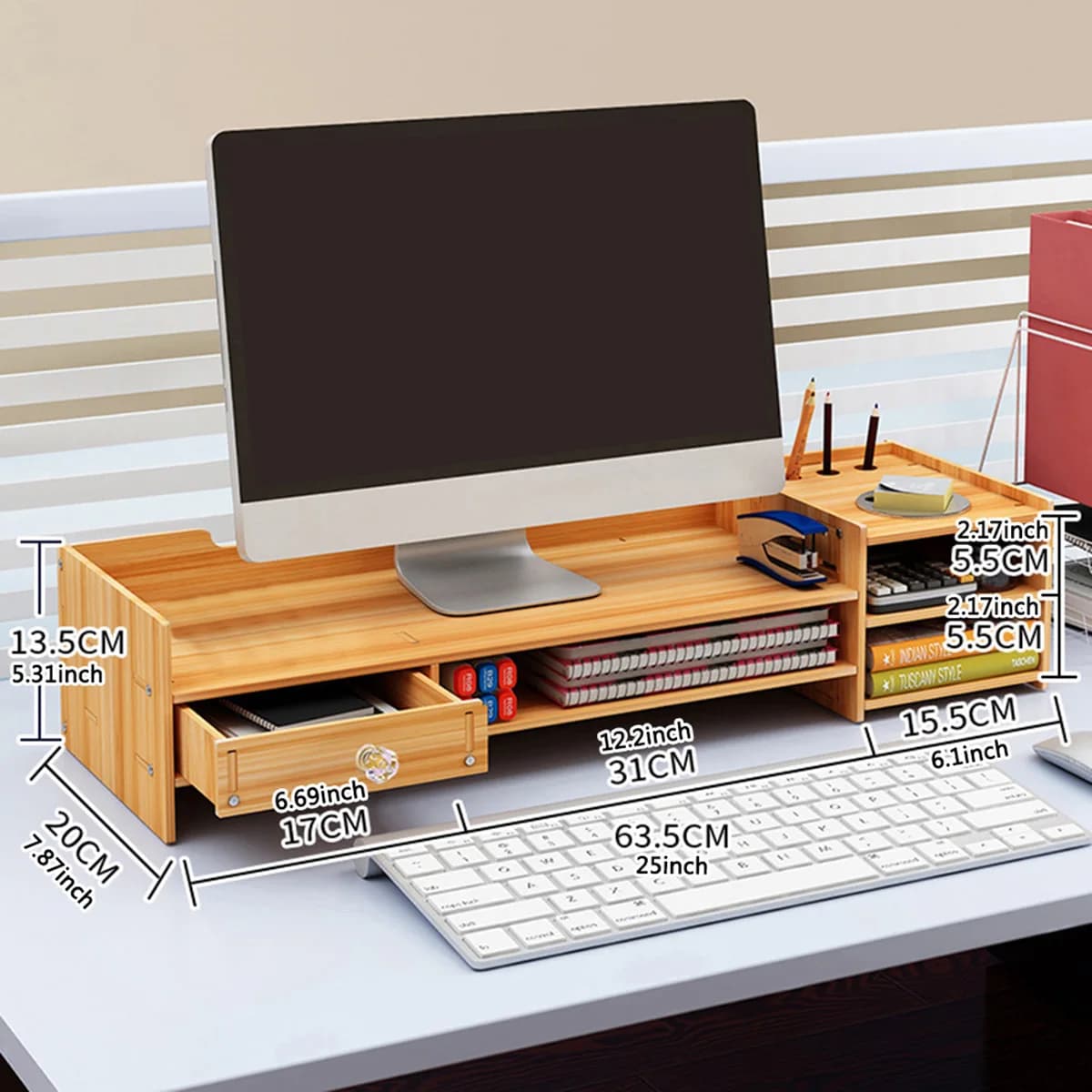 Computer Monitor Support, Table Monitor Support, Multifunctional Storage Box, Stationery Storage Box, For Study and Office