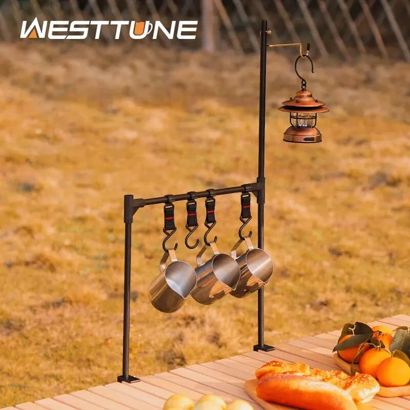 WESTTUNE Outdoor Desktop Storage Rack stoviglie da campeggio Rack appeso scaffali ultraleggeri in lega di alluminio Stand Rack con ganci
