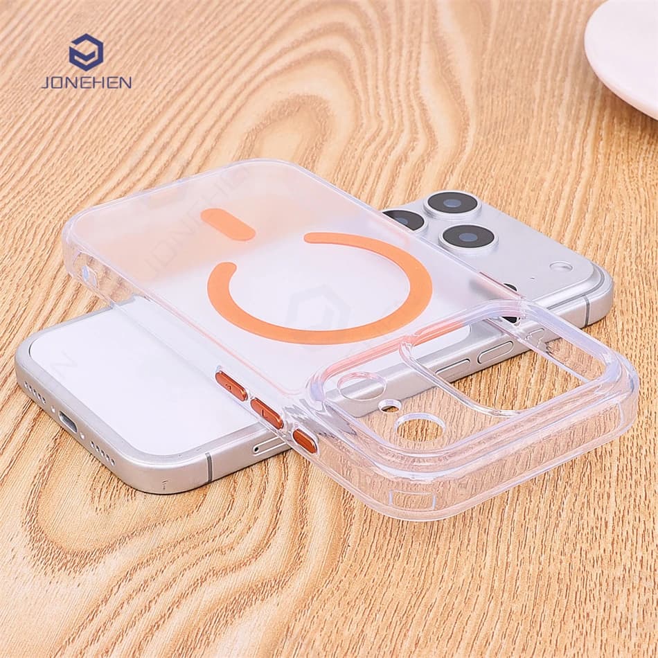 Cover Trasparente Opaca in Acrilico con Bottone per Fotocamera e Supporto MagSafe per iPhone 15 16 17 Pro Max 17P, Custodia Magnetica Antiurto Trasparente