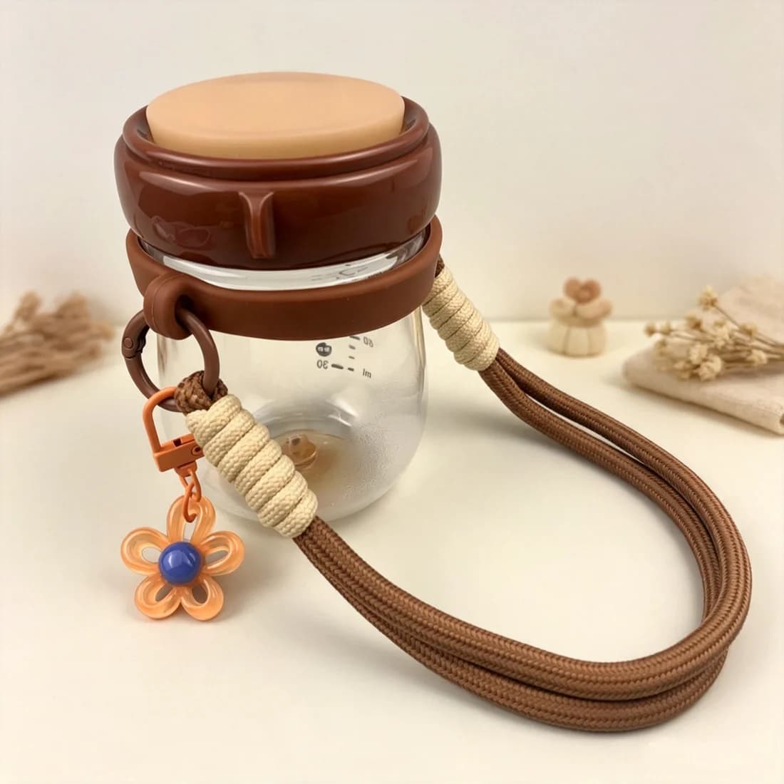 Multi-purpose Water Bottle Handle Lanyard Phone Hanging Twist Rope Flower Pendant Straps Cup Silicone Carrier Fits Most 12-40oz