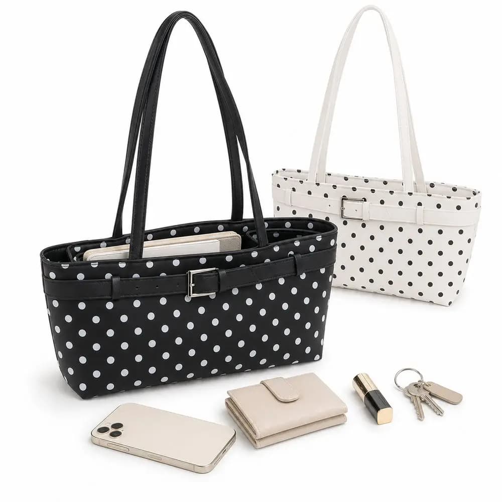Polka Dot Pattern Polka Dot Shoulder Bag Buckle Decor Smooth Zipper Polka Dot Bag Lightweight Long Handle Women Handbag