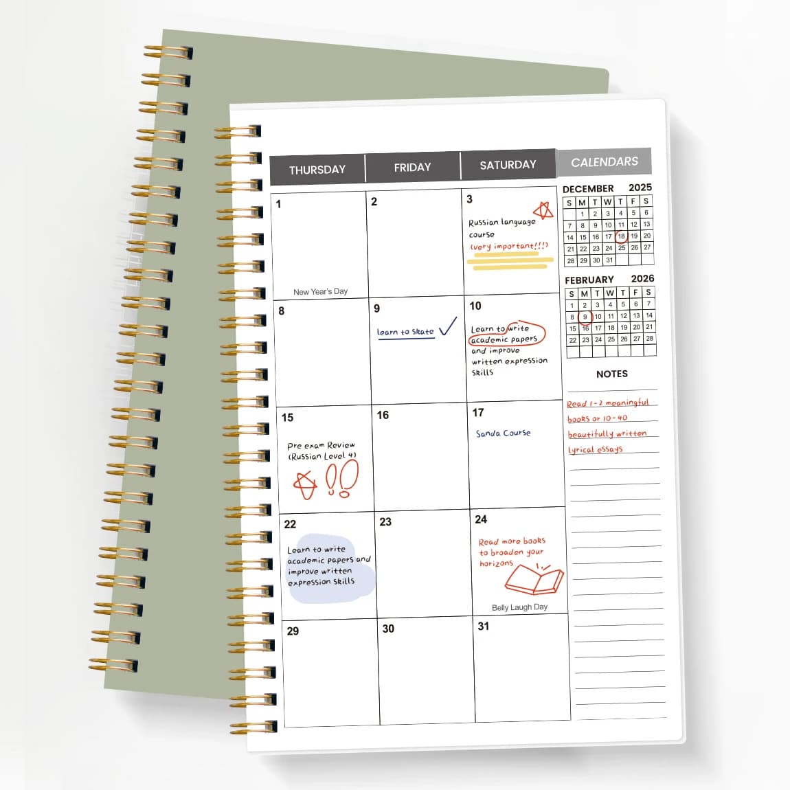 Agenda Accademica 2026-2027 A5 Settimanale e Mensile con Spirale, Copertina Rigida, Taccuino Portatile per Pianificazione a 24 Mesi