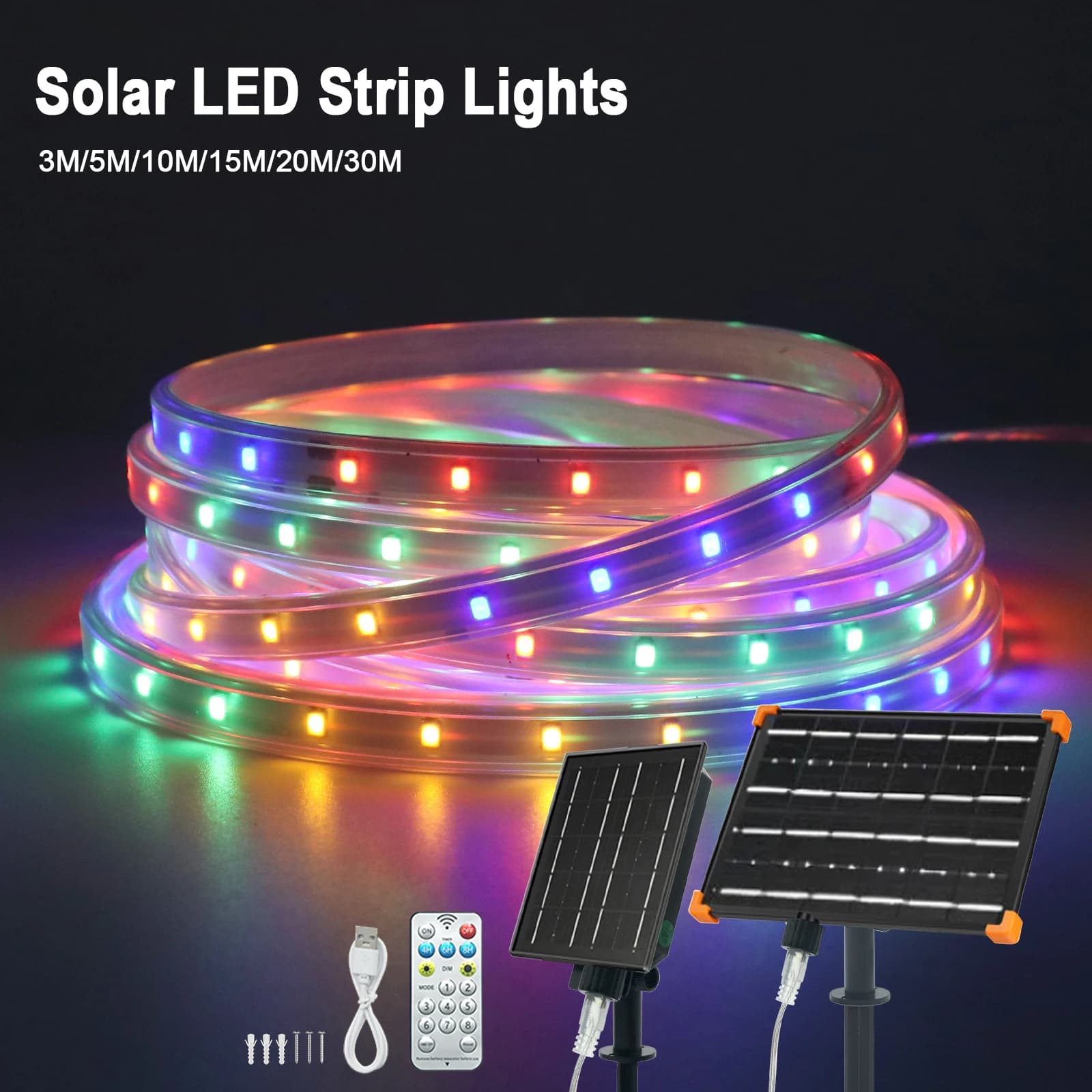 5V Solar LED Light Strip Waterproof 3M 5M 10M 20M 30M with Remote Control 320LEDs Flexible Ribbon Lamp High Density Garden Decor