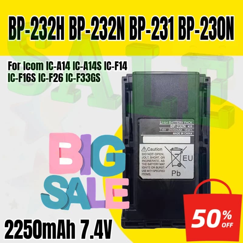 BP-232H BP-232N BP-231 BP-230N Walkie Talkie Battery for Icom IC-A14 IC-A14S IC-F14 IC-F16S IC-F26 IC-F33GS 2250mAh 7.4V