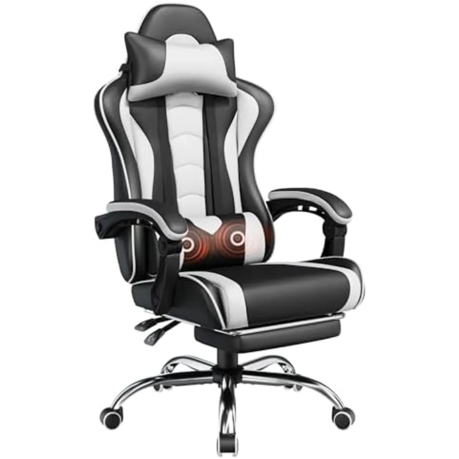 Gaming Chair with Electric Massage Lumbar Support, Footrest & Headrest — Ergonomic High Back Recliner for Home Office