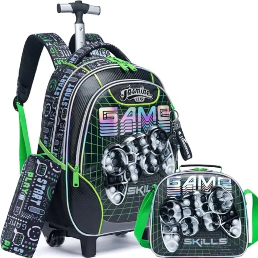 Zaino con Ruote per Ragazzi, Zaini con Ruote e Porta Pranzo per Studenti delle Scuole Elementari, Bagaglio da Viaggio 3 in 1