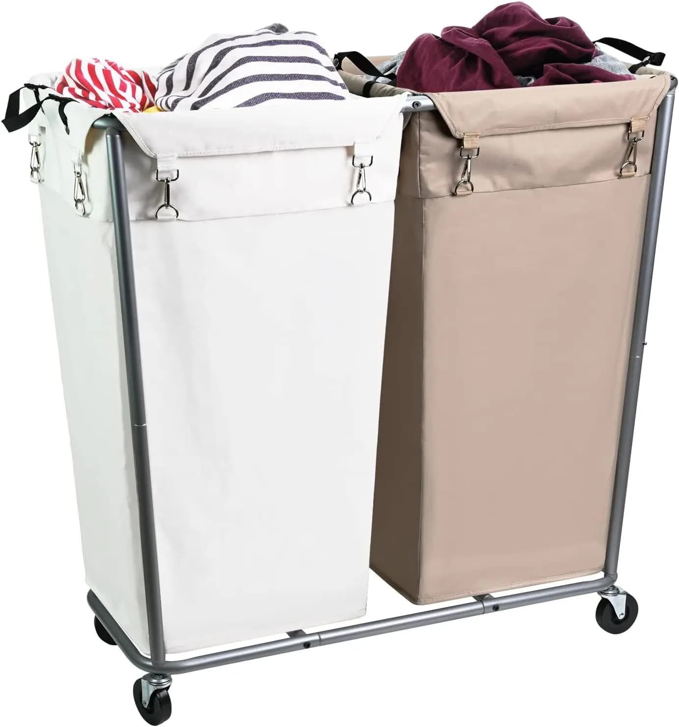 Carrello per Lavanderia Resistente da 280L con Ruote, Smistatore a 2 Sezioni, Telaio in Acciaio e Sacco Rimovibile per Casa o Hotel