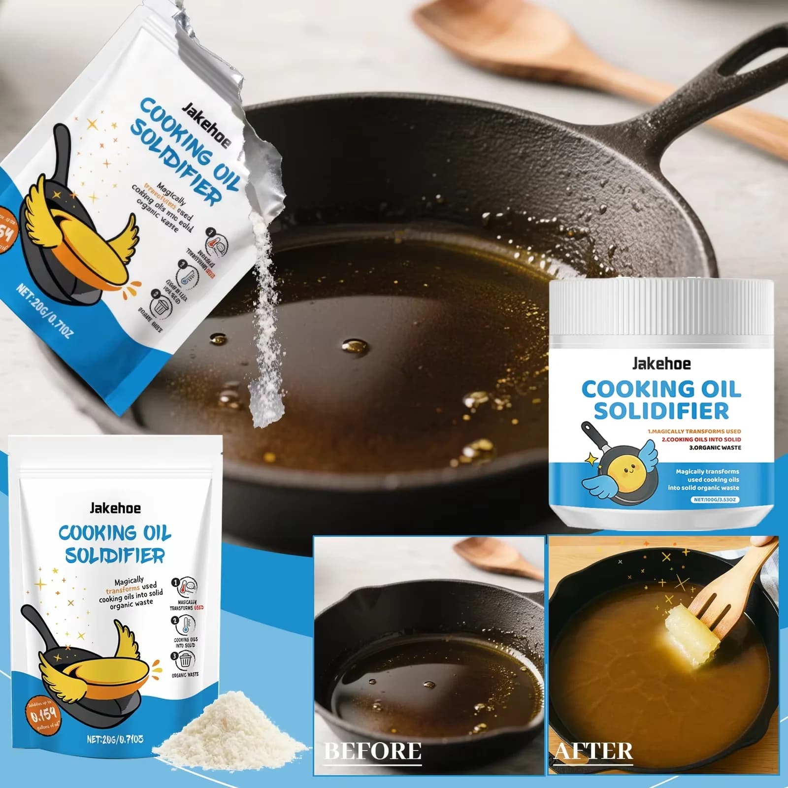 Solidifying for Exhaust Oils, Fastly Solidify Used Kitchen Oil and Various Fats, Cleaning Agent and Solidification for Kitchen Waste