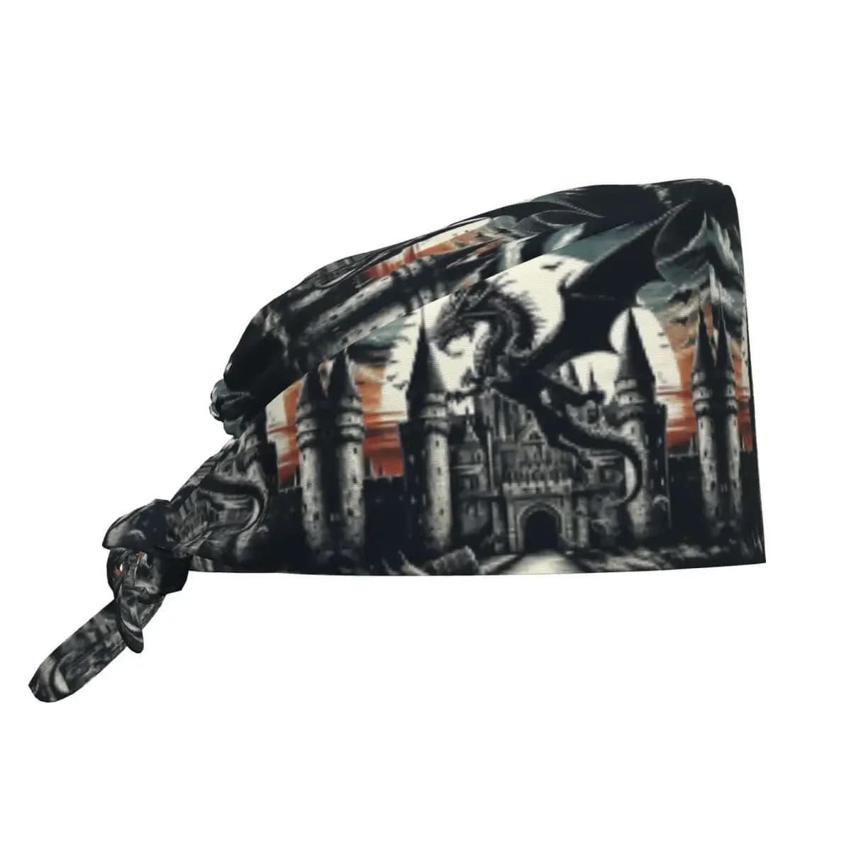 Fantasy Mythical Dragon And Castle Scrub Hat Doctor Working Surgical Cap Men Women Adjustable Nursing Caps for Dentist