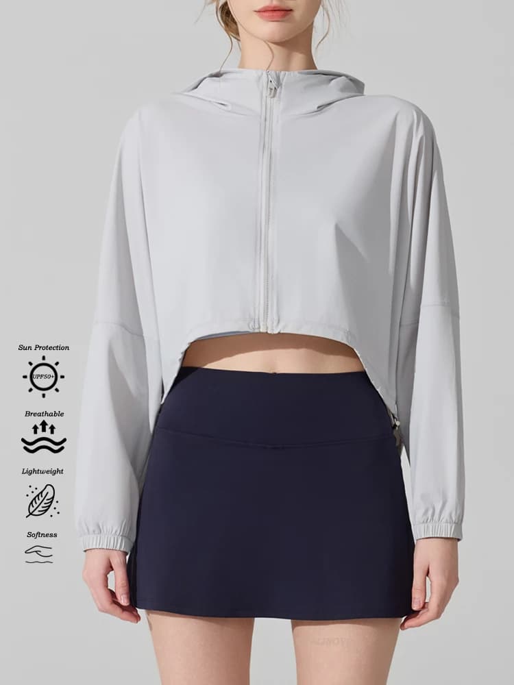 VITALINOVO Women's UPF 50+ Sun Protection Cropped Jackets Zip Up Cooling Shirt Athletic Workout Running Hoodie Sun Cover Up Top
