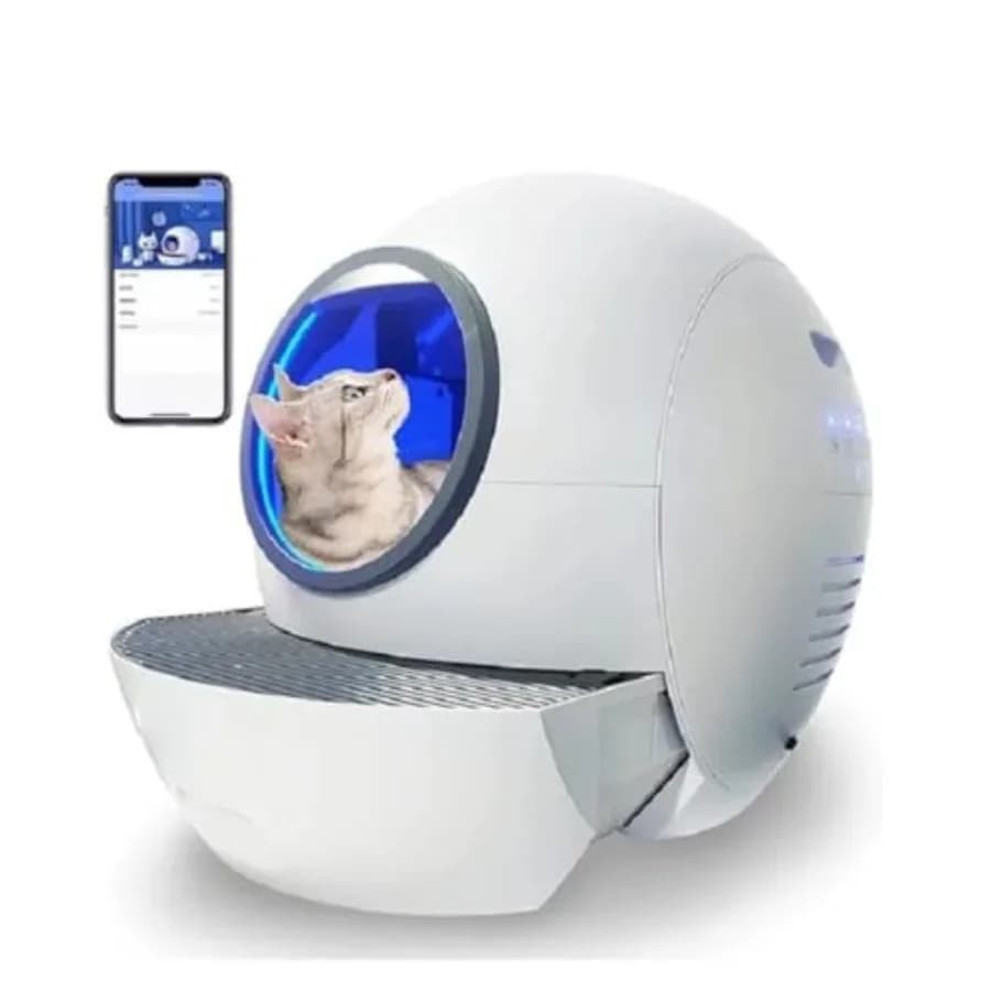 Lettiera Automatica Extra Large per Gatti con Controllo Tramite App, Allarme di Sicurezza, Monitoraggio Intelligente della Salute, Rimozione degli Odori per Gatti Multipli Bianco/Blu