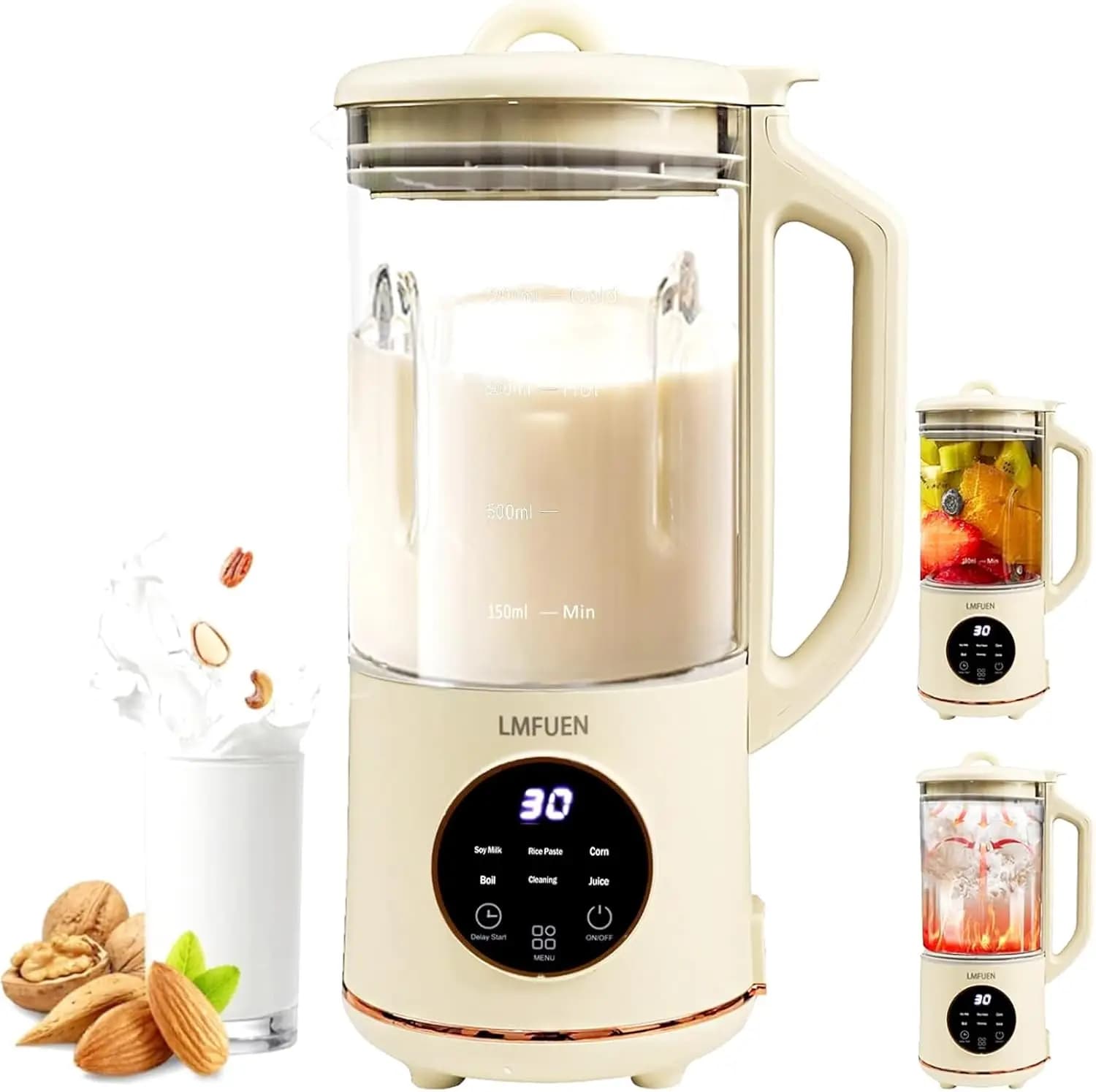 Automatic Walnut milk machine, 40 ounces cold hot blender and 27 ounces, soy milk, juice, baby food, ice crushing, delayed start, keeps warm